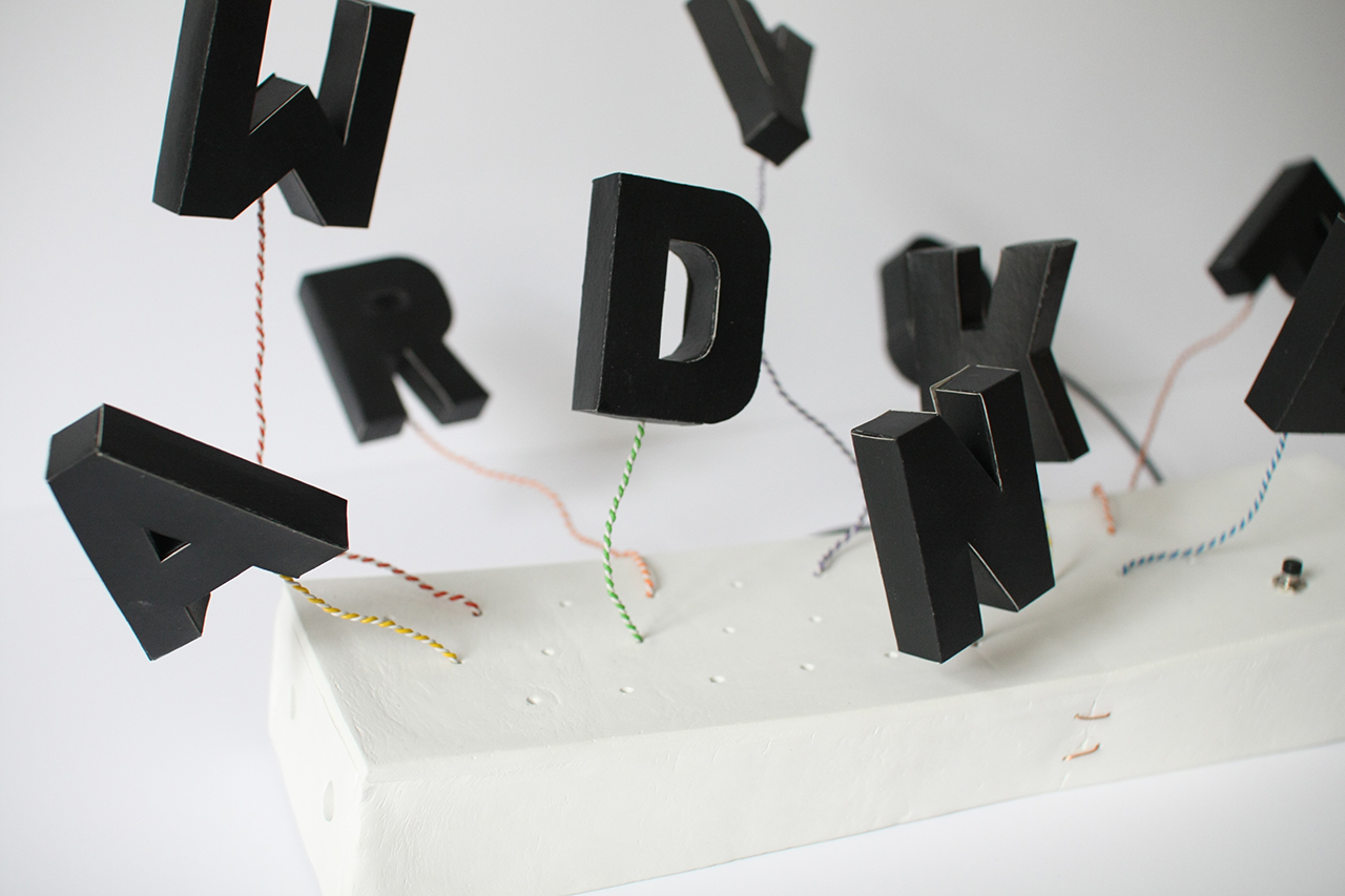detailed look at the 3D paper letters and candy cane like wires